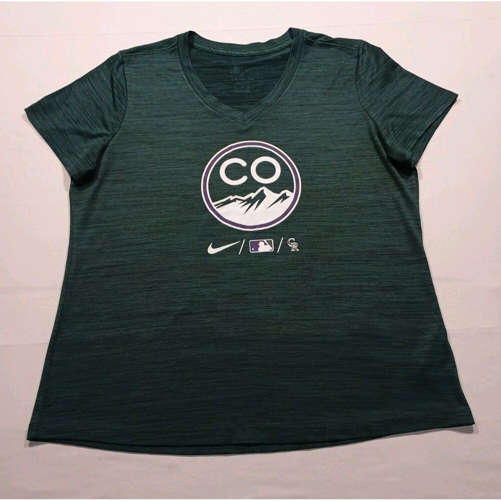 Nike Colorado Rockies City Connect Dri Fit Shirt Womens XL Green MLB V Neck